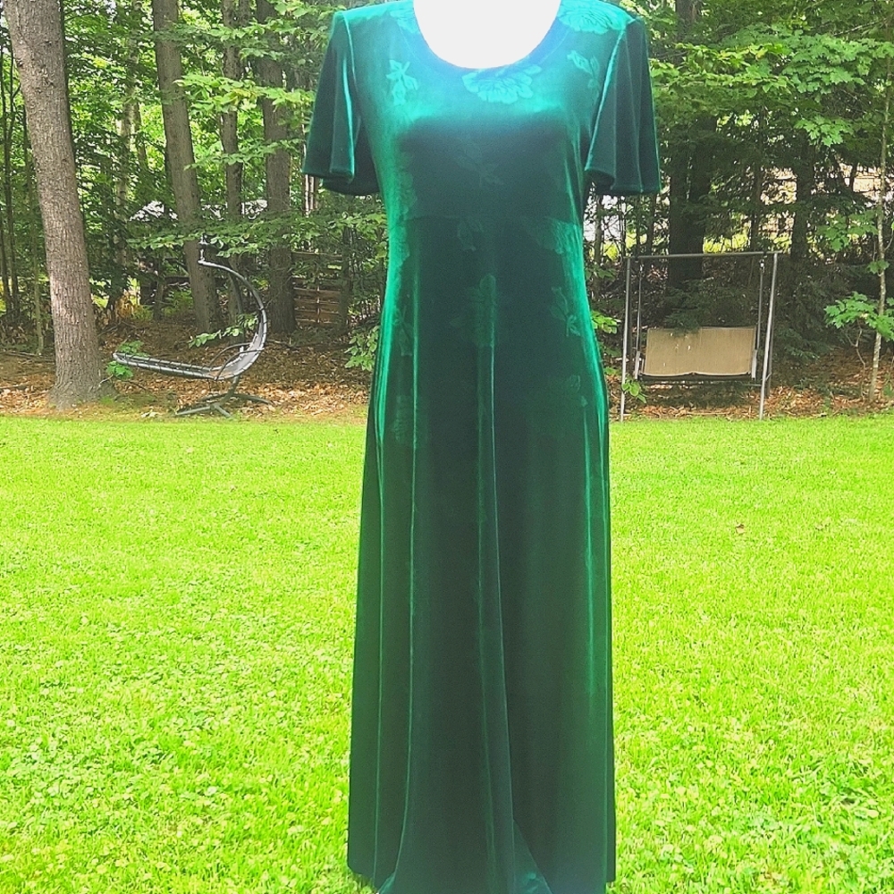 Y2K Fairycore Velvet Burnout Floral Pattern Forest Fairy Whimsigoth Maxi Dress